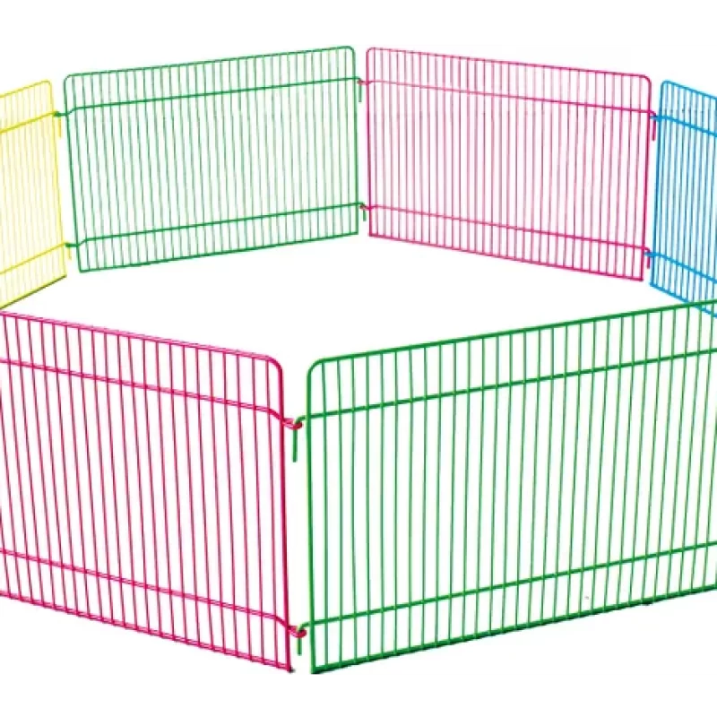 Spalvotas metalinis 8 panelių aptvaras mažiems gyvūnams ir graužikams 23 cm