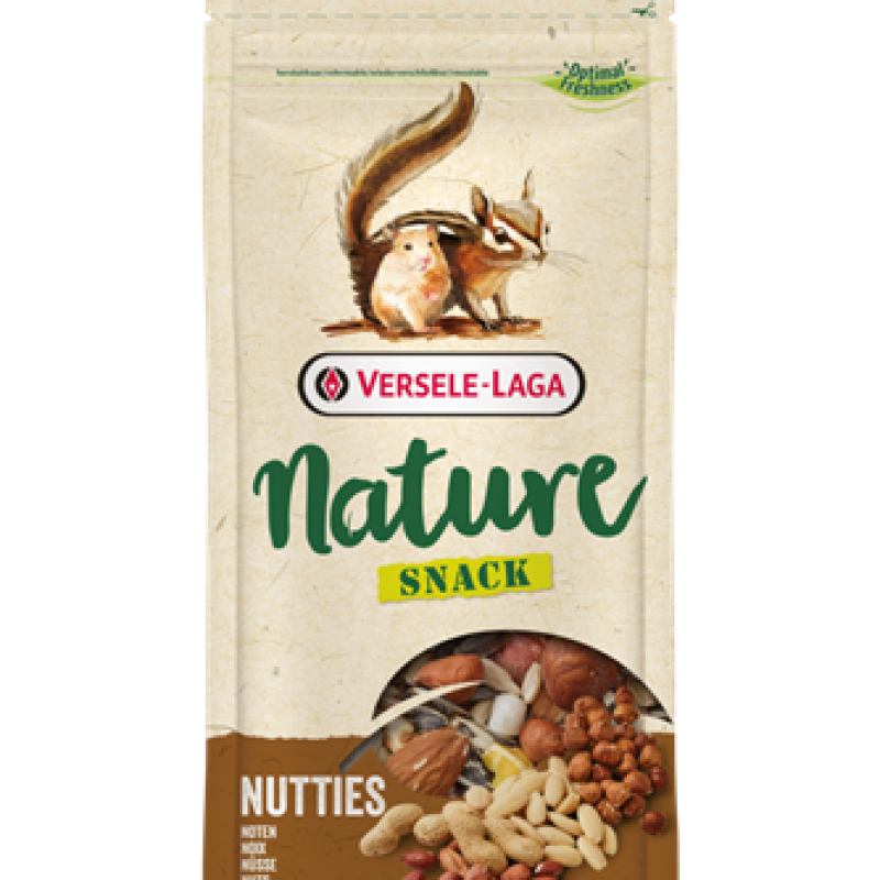 Versele-Laga Nature Snack Nutties natūralus riešutų mišinys su žemės ir lazdyno riešutais voverėms bei graužikams, 85 g pakuotė.