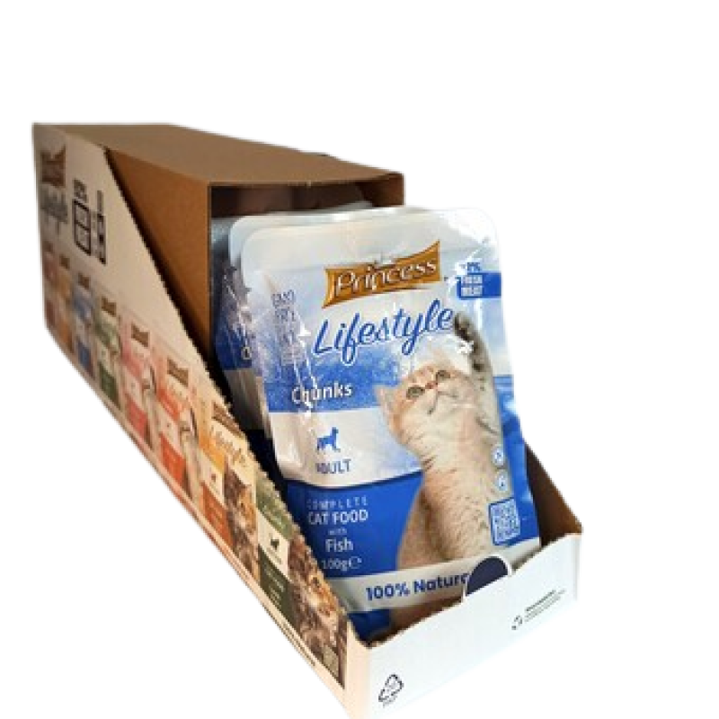 Šlapias kačių maistas su žuvimi Princess Lifestyle 24x100g