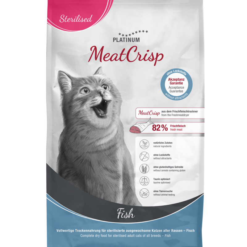 Platinum MeatCrisp Sterilised sausas maistas sterilizuotoms katėms su žuvimi 3kg