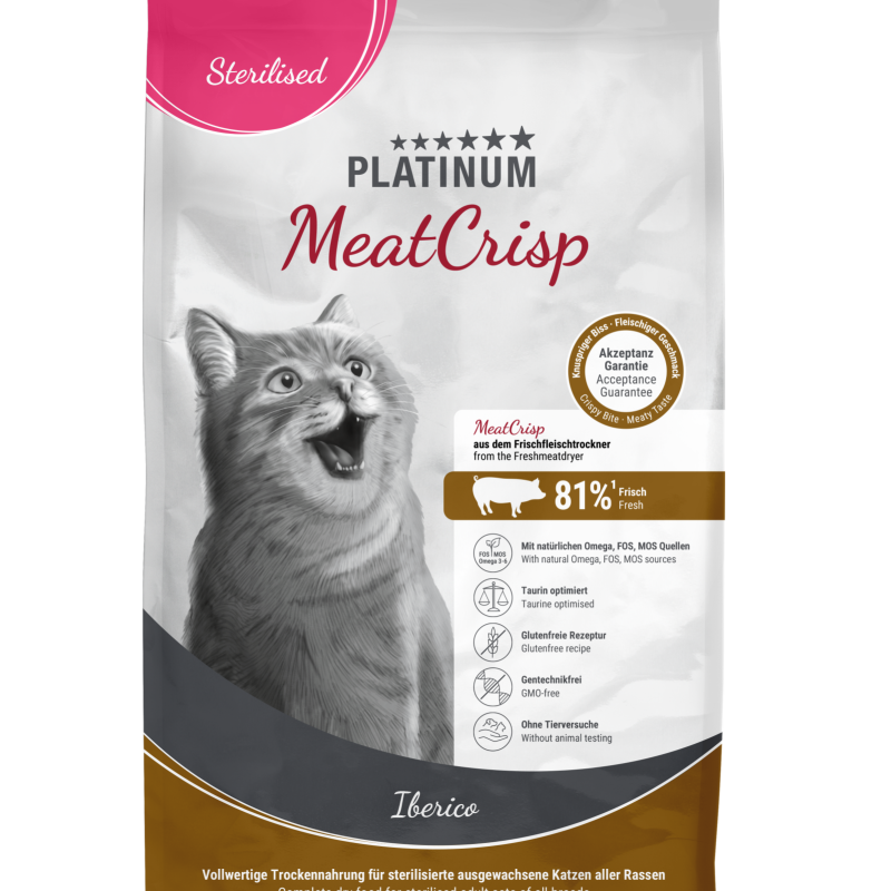 Platinum MeatCrisp Sterilized sausas pašaras sterilizuotoms katėms su Iberijos kiauliena 3 kg