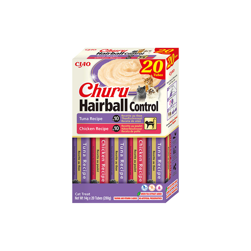 Churu Hairball kreminiai skanėstai katėms nuo plaukų kamuoliukų 20 vnt dėžutėje