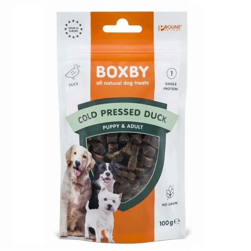 Boxby Cold Pressed Duck begrūdžiai skanėstai su antiena 100g